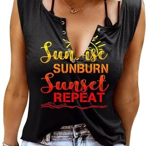 Women’s Summer Casual Graphic V-neck Tank Top Size M/L